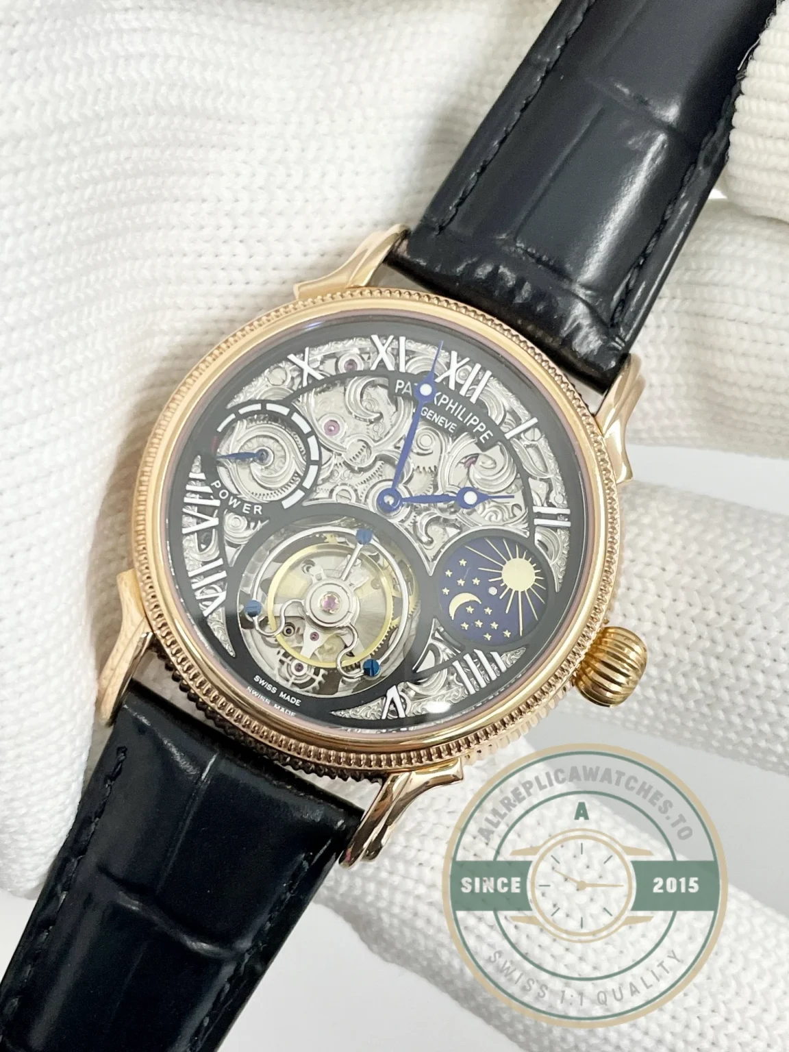 Swiss Replica Patek Tourbillon 42mm skeletonized dial, Rose Gold - Top-Tier Swiss Replica Watch