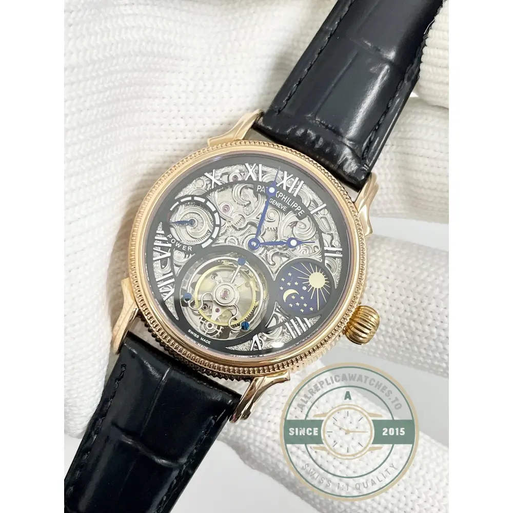 Swiss Replica Patek Tourbillon 42mm skeletonized dial, Rose Gold - Top-Tier Swiss Replica Watch