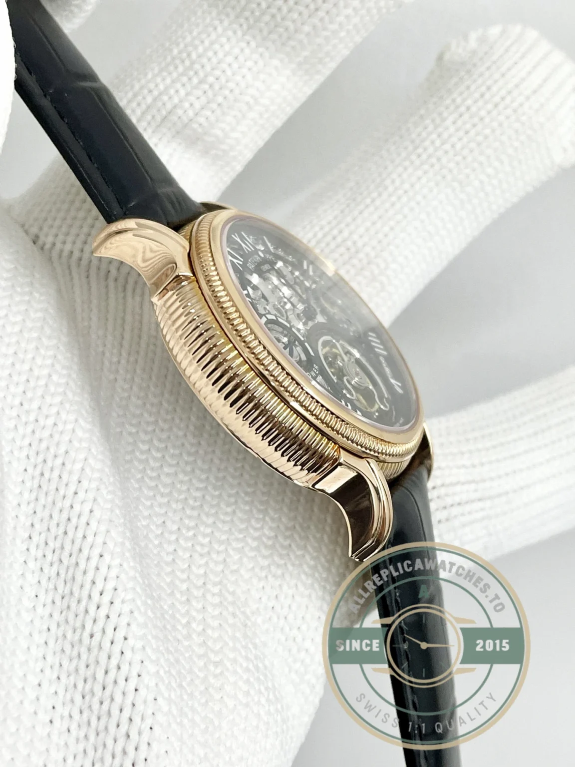 Swiss Replica Patek Tourbillon 42mm skeletonized dial, Rose Gold - Budget Luxury Replica Watch