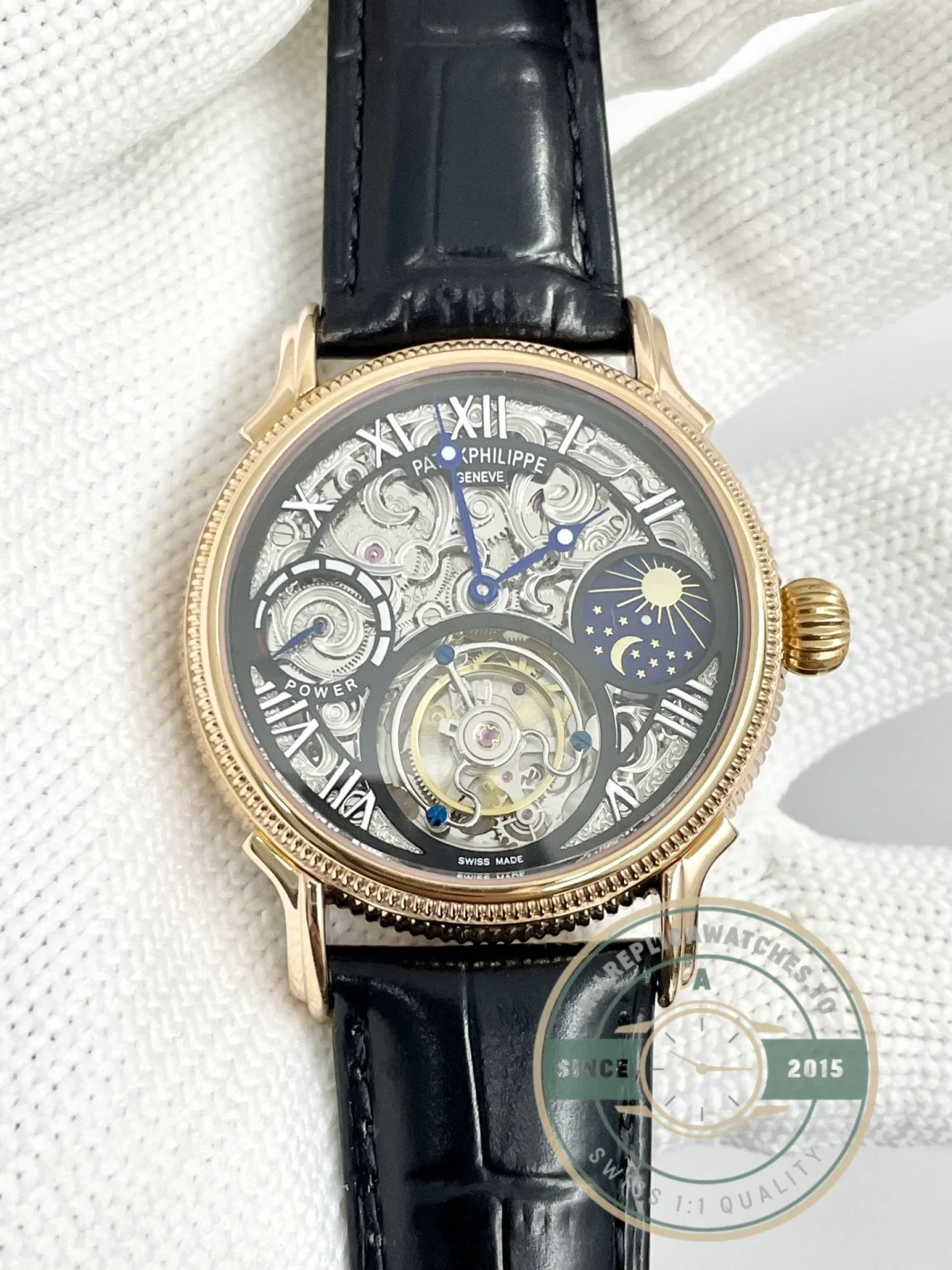 Swiss Replica Patek Tourbillon 42mm skeletonized dial, Rose Gold - Swiss Movement Replica Watch