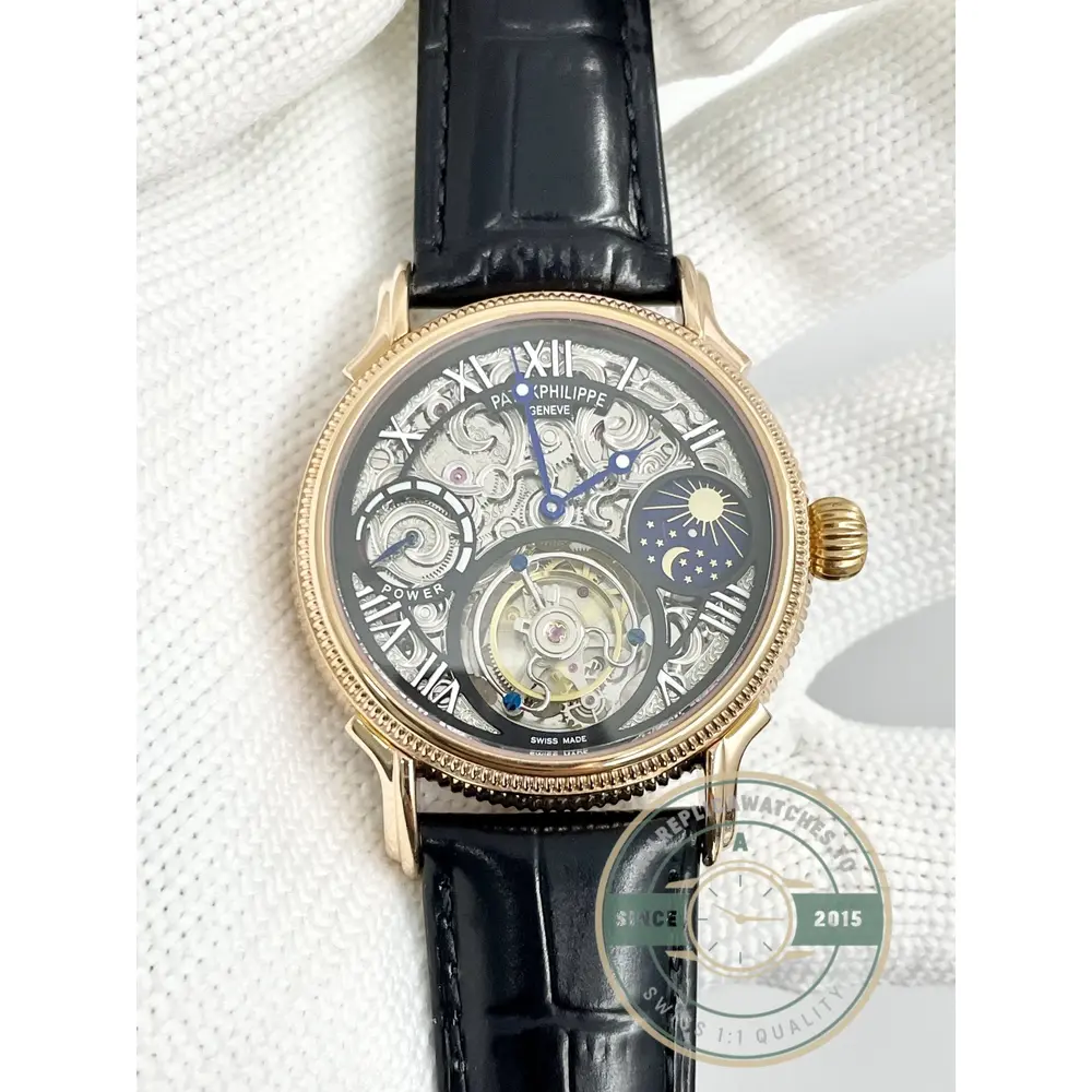 Swiss Replica Patek Tourbillon 42mm skeletonized dial, Rose Gold - Swiss Movement Replica Watch