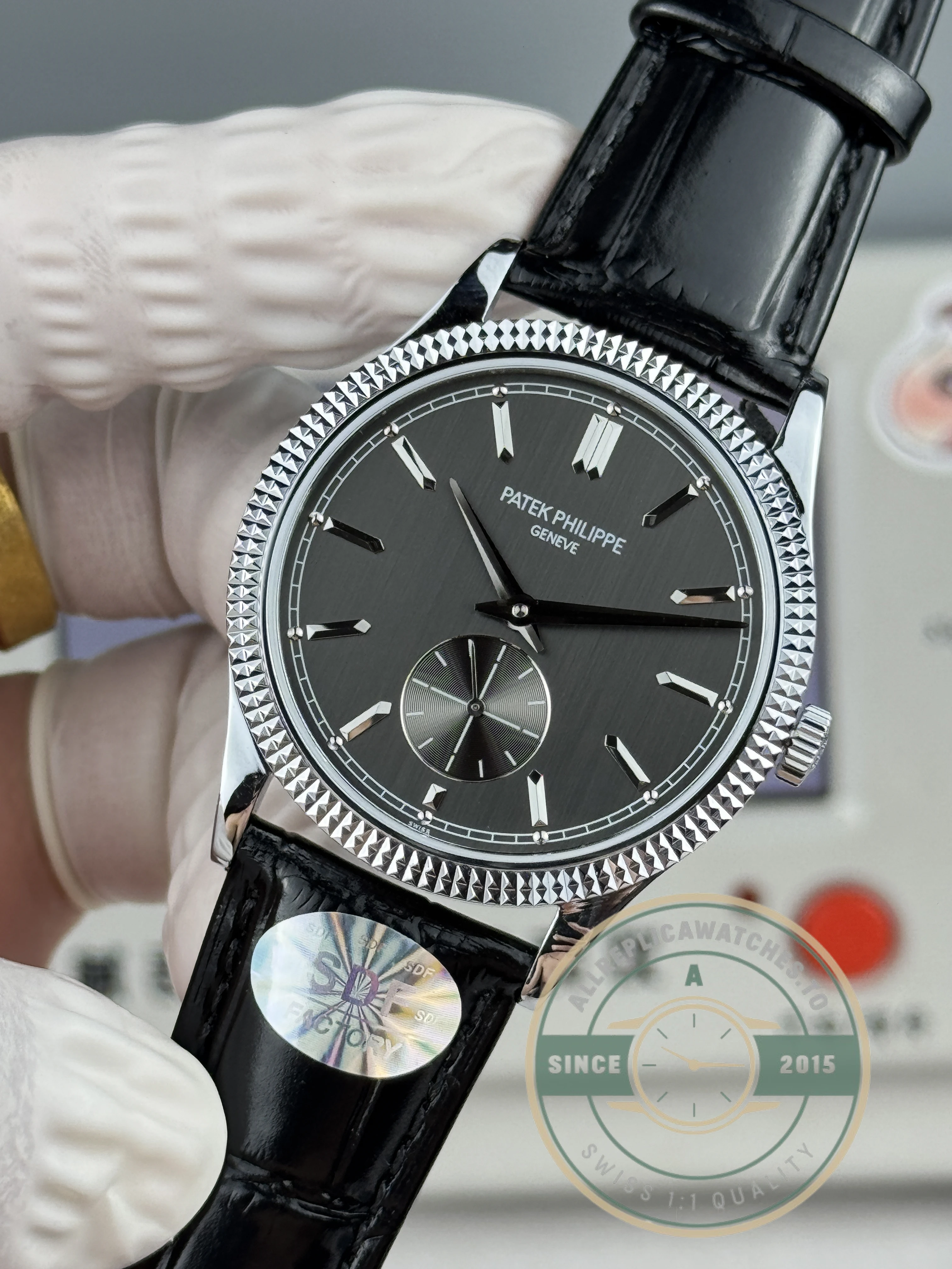 Swiss Replica Calatrava Patek 6119R-002 White Gold 39mm Black Dial - Luxury Replica Watch