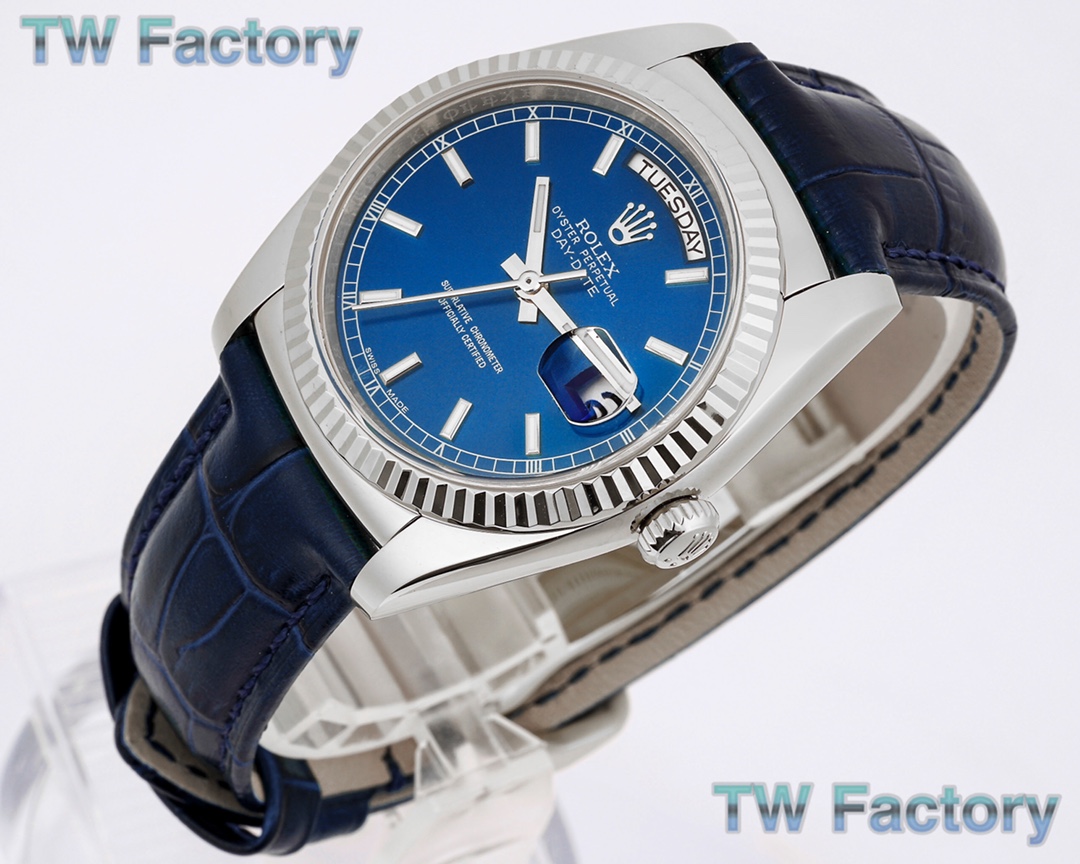 Full Super Clone Day-Date 40mm On leather Strap Collection - High-Grade Replica Watch