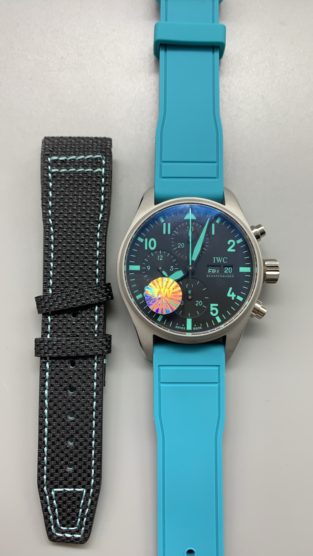 Two counters and a date window at three, the standard chronograph template