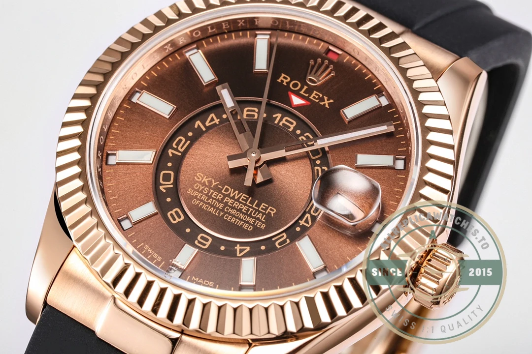 Clone Rolex Sky-Dweller Oyster 42 mm Everose gold M336235 - Budget Luxury Replica Watch