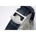 A 42.3mm steel case, marginally wider than the standard 42mm Portugieser
