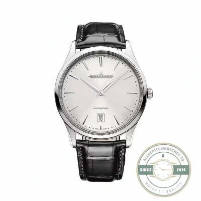 JLC Master Ultra Thin Date Q1288420 replica, front view of the silver sunray dial