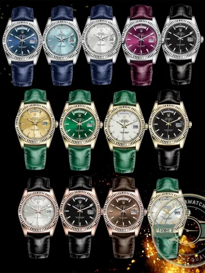 Full Super Clone Day-Date 40mm On leather Strap Collection - High-Grade Replica Watch