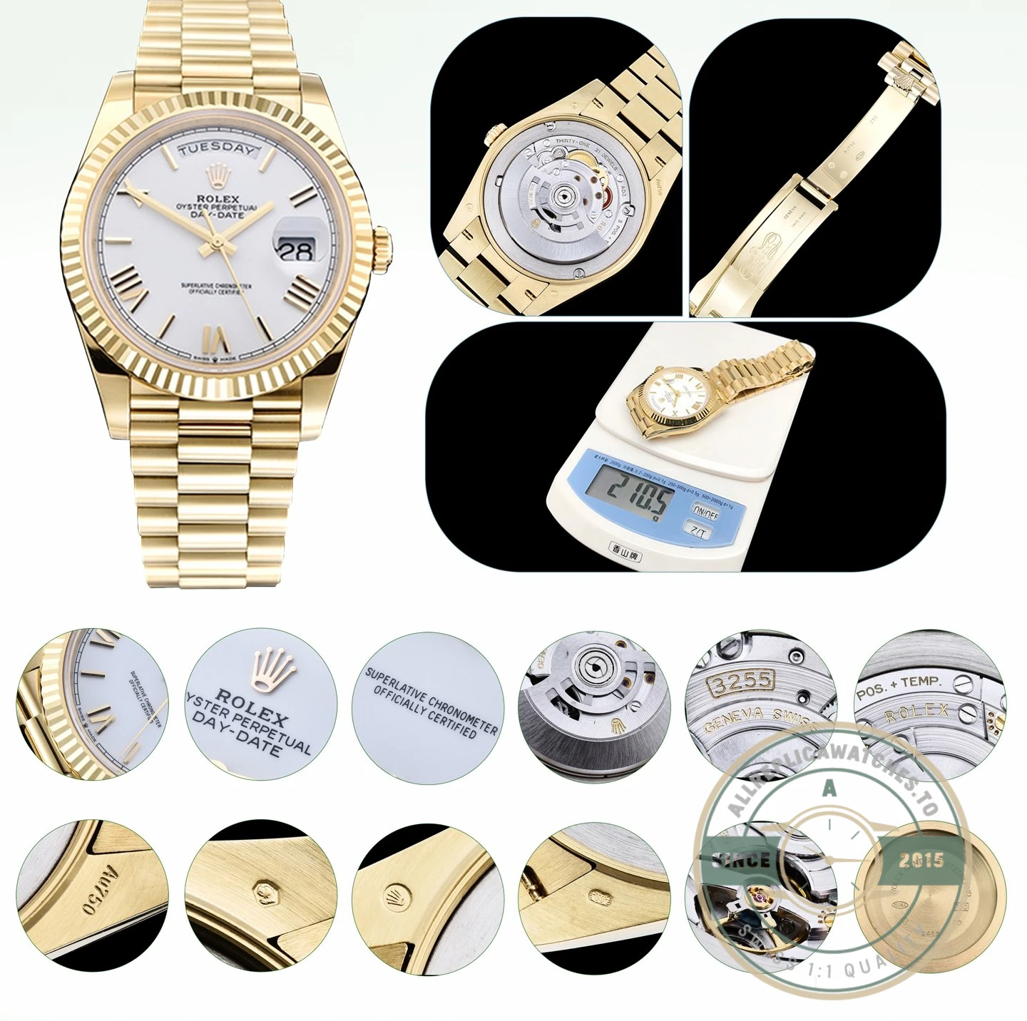 Full Super Clone Day-Date 40mm PlatinumWhite Gold Collection - 1:1 Swiss Replica Watch