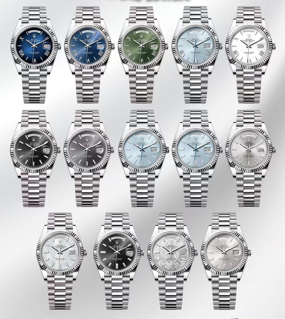 Full Super Clone Day-Date 40mm PlatinumWhite Gold Collection - Top-Tier Swiss Replica Watch