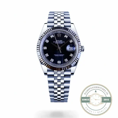 Replica DateJust Black Diamond Dial 41mm 126334 Jubilee - Best Quality Replica Watch