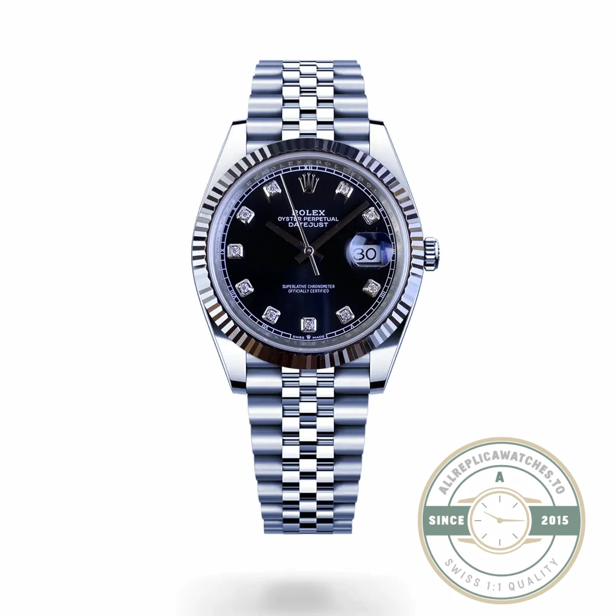 Replica DateJust Black Diamond Dial 41mm 126334 Jubilee - Best Quality Replica Watch