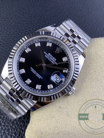 Replica DateJust Black Diamond Dial 41mm 126334 Jubilee - Best Quality Replica Watch