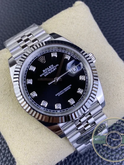 Replica DateJust Black Diamond Dial 41mm 126334 Jubilee - 1:1 Swiss Replica Watch