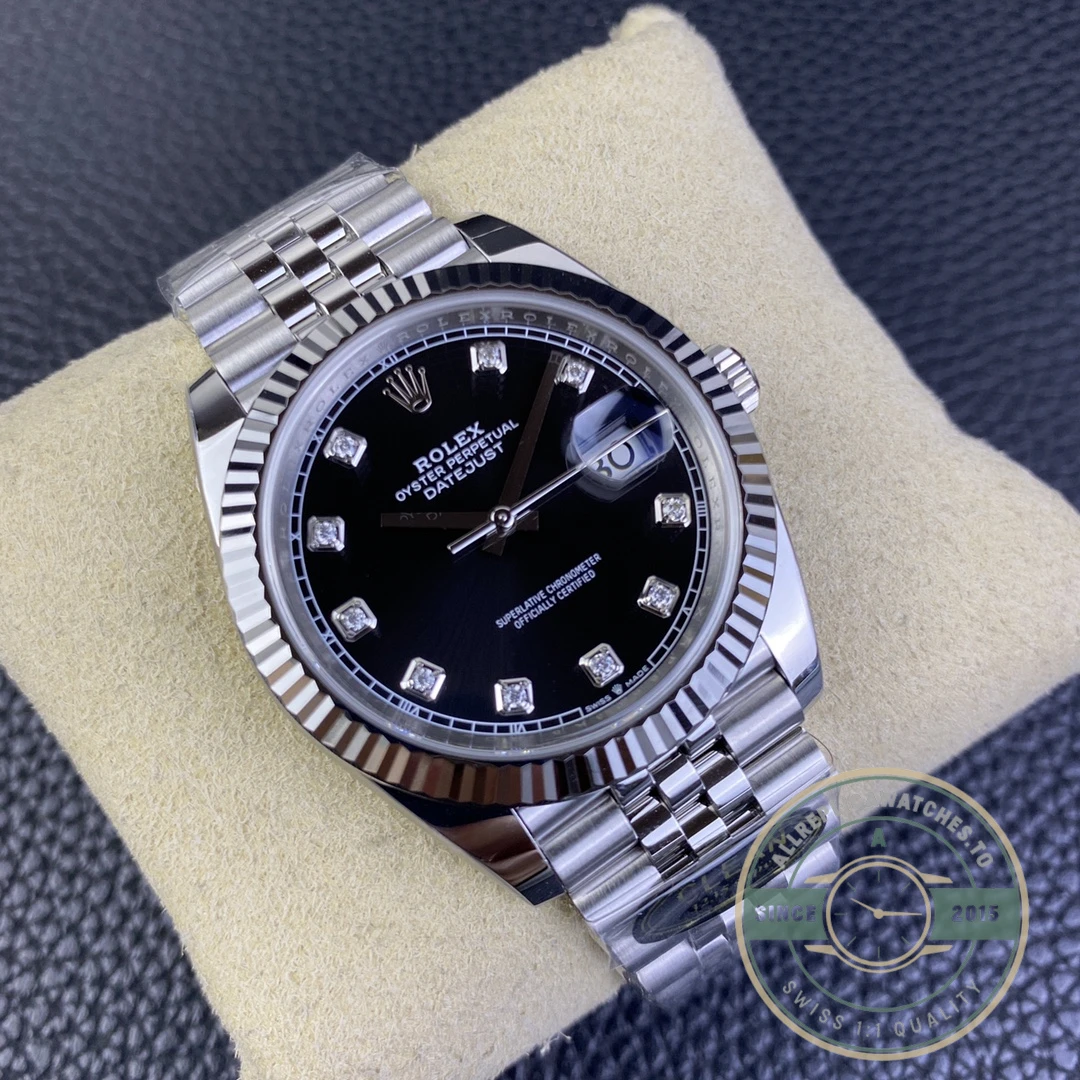Replica DateJust Black Diamond Dial 41mm 126334 Jubilee - 1:1 Swiss Replica Watch