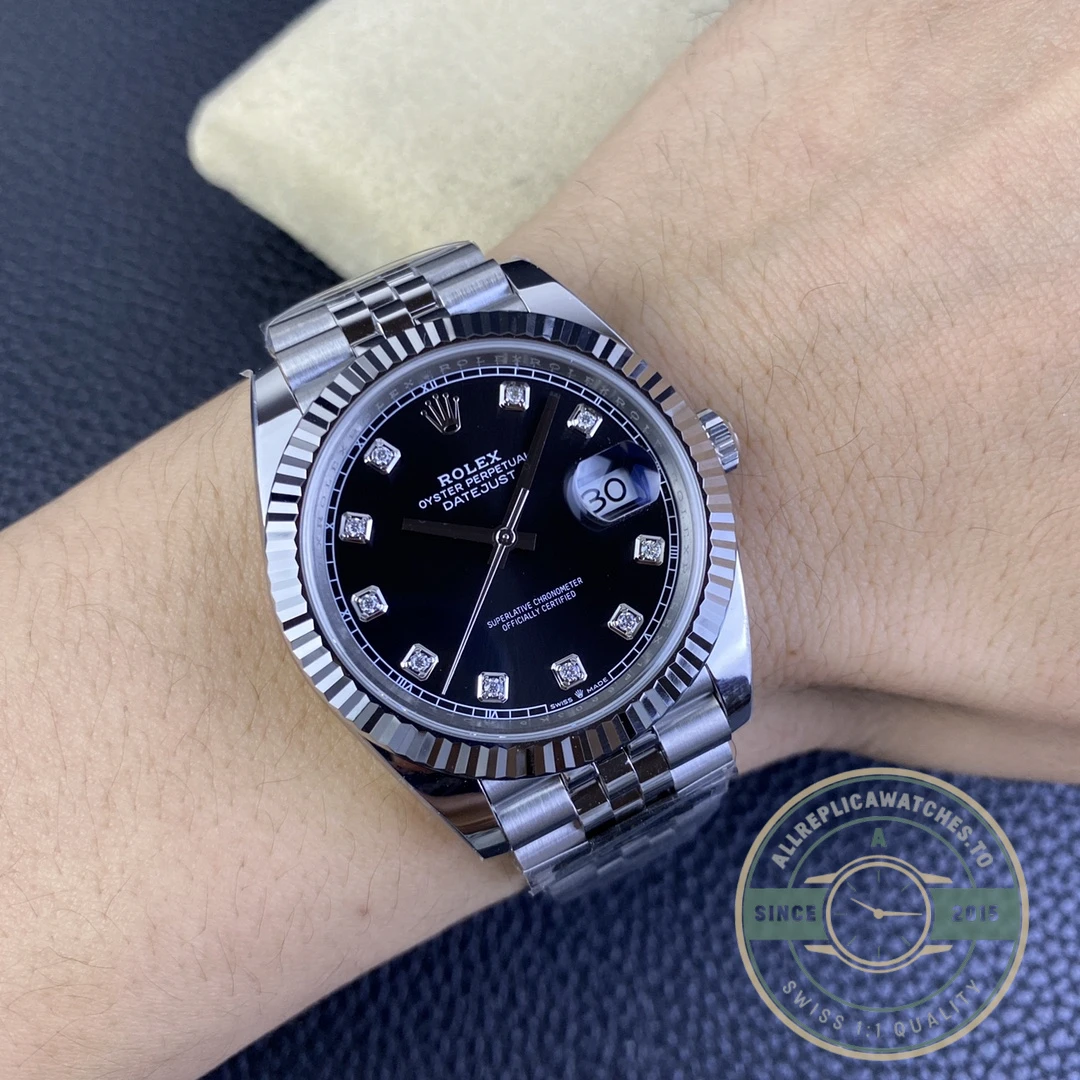 Replica DateJust Black Diamond Dial 41mm 126334 Jubilee - Top-Tier Swiss Replica Watch