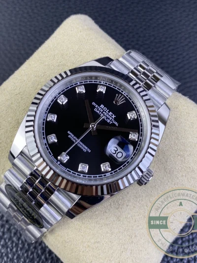 Replica DateJust Black Diamond Dial 41mm 126334 Jubilee - Premium Super Clone Watch