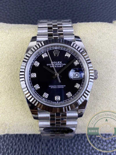 Replica DateJust Black Diamond Dial 41mm 126334 Jubilee - Budget Luxury Replica Watch
