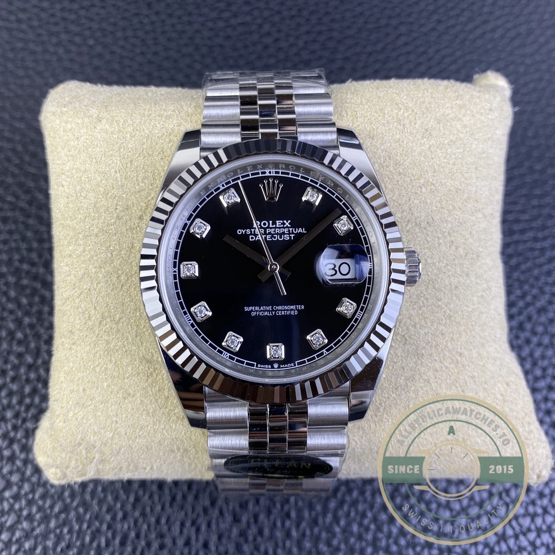 Replica DateJust Black Diamond Dial 41mm 126334 Jubilee - Budget Luxury Replica Watch