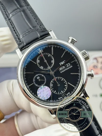 Replica IWC Portofino Chronograph Black Dial IW391008 - Premium Super Clone Watch