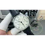 Numerals at twelve and six anchor the silver dial along its vertical axis