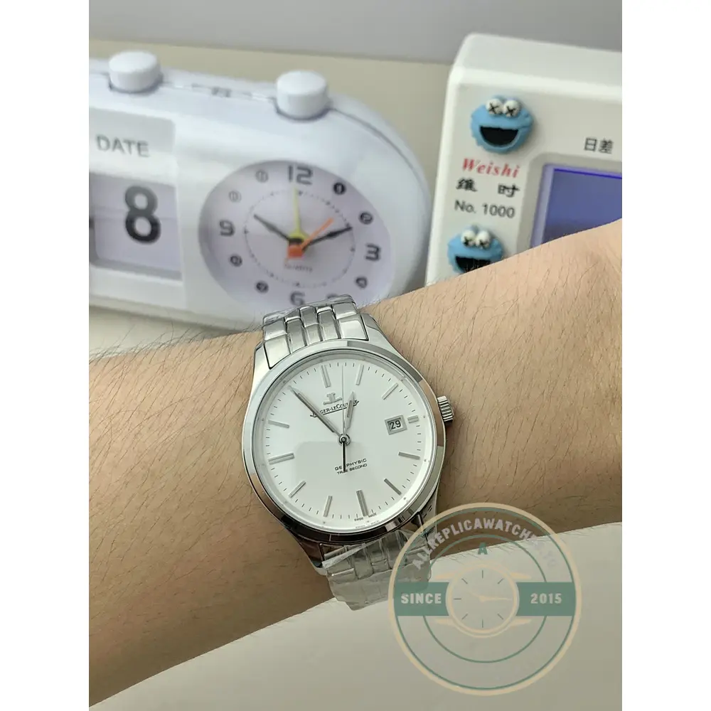 Polished 39.6mm steel case from the side, thicker than the dress references beside it
