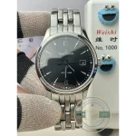 Side profile showing the flat bezel and the bracelet end links meeting the lugs