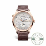 Master Geographic Q1422421 in pink gold on brown alligator, silvered sunray dial