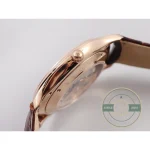 Sapphire crystal and thin bezel edge of the Master Ultra Thin Date replica in rose gold
