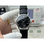 Dauphine hands and applied indices on the black dial of the Master Ultra Thin Moon clone