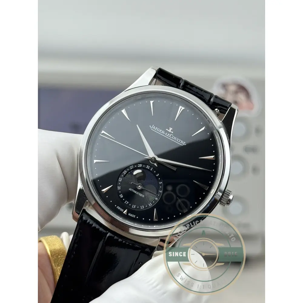 Black leather strap and pin buckle fitted to the Master Ultra Thin Moon 39 replica