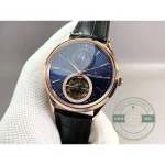 Pink gold crown and case flank, three quarter view of the Master Ultra Thin Tourbillon replica