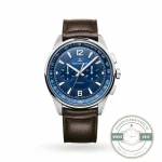 Steel Polaris Chronograph Q9028480 with layered blue dial on a brown calf leather strap