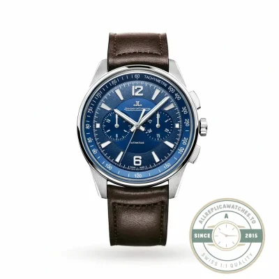 Steel Polaris Chronograph Q9028480 with layered blue dial on a brown calf leather strap