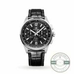 Polaris Chronograph 9028470 with black dial and black alligator strap, shot square to the lens
