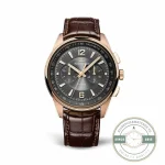 Pink gold Polaris Chronograph 9022450 shot head-on, charcoal grey dial under flat studio light