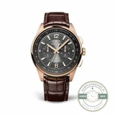 Pink gold Polaris Chronograph 9022450 shot head-on, charcoal grey dial under flat studio light