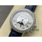 Dial tilted so the mother-of-pearl shifts colour across the lower half