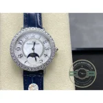 Front close-up where the inner diamond ring circles the rhodium floral numerals