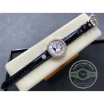 Whole watch angled on a cushion, black strap running the length of the frame