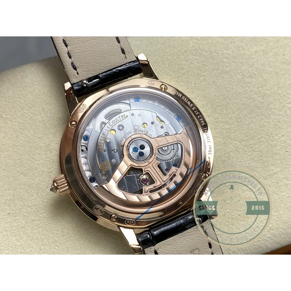 Sapphire caseback over the automatic movement, rotor turning behind the glass