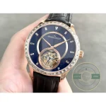 Case and bezel from the side, 43mm across and stone set right to the edge