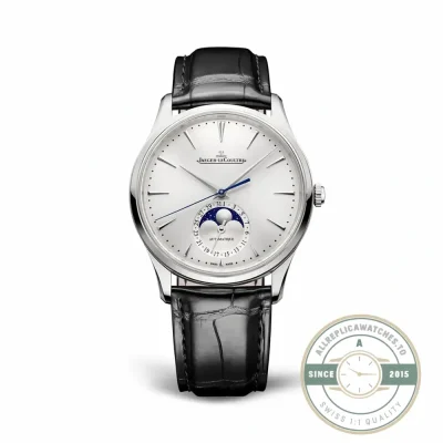 JLC Master Ultra Thin Moon 39 replica Q1368430, silver sunray dial with the moon phase at six o'clock