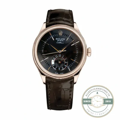 Replica Rolex Cellini Dual Time Rose Gold 50525 Black Dial - Swiss-Made Clone Watch
