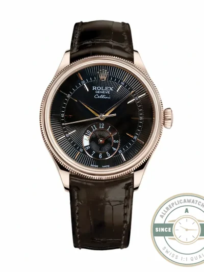 Replica Rolex Cellini Dual Time Rose Gold 50525 Black Dial - Swiss-Made Clone Watch