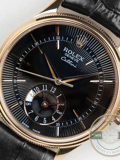 Replica Rolex Cellini Dual Time Rose Gold 50525 Black Dial - Top-Tier Swiss Replica Watch