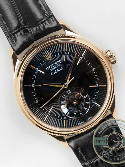 Replica Rolex Cellini Dual Time Rose Gold 50525 Black Dial - Affordable Luxury Replica Timepiece