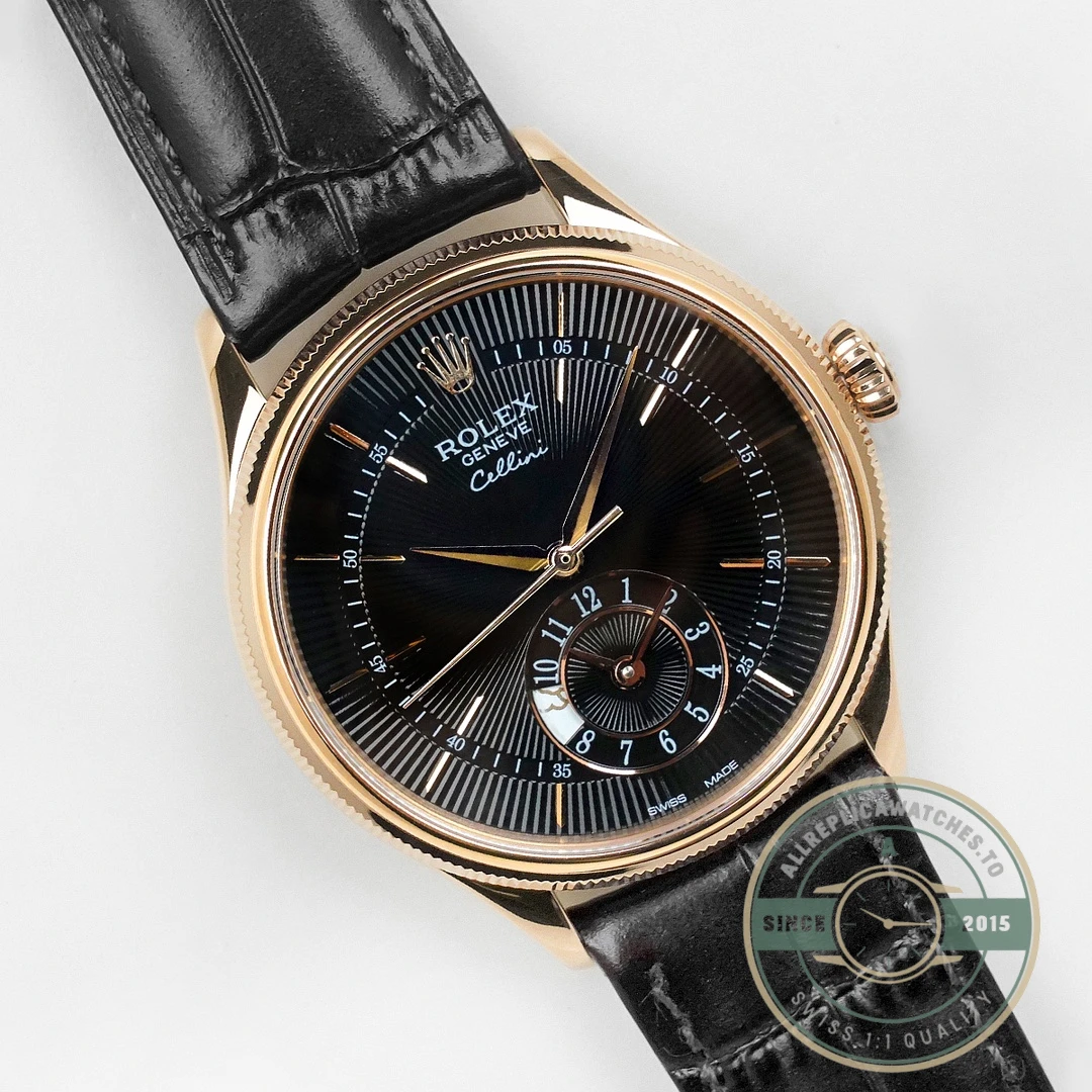 Replica Rolex Cellini Dual Time Rose Gold 50525 Black Dial - Affordable Luxury Replica Timepiece