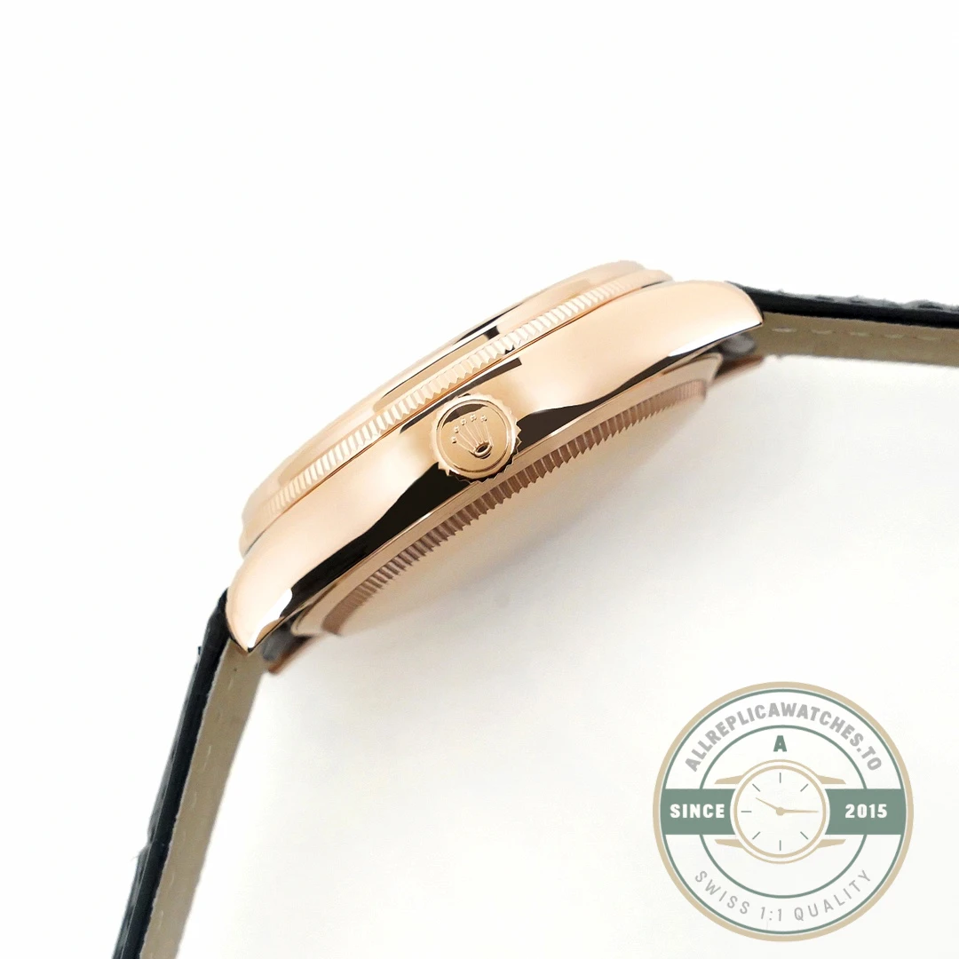 Replica Rolex Cellini Dual Time Rose Gold 50525 Black Dial - Premium Super Clone Watch