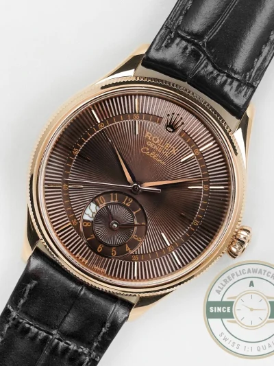 Replica Rolex Cellini Dual Time Rose Gold 50525.015 Brown Dial - Top-Tier Swiss Replica Watch